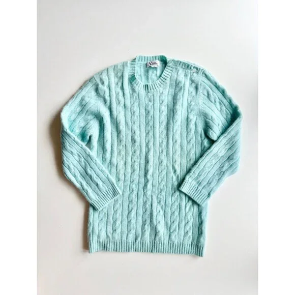 LILLY PULITZER Turquoise 100% Cashmere Cable Knit Crew Neck Sweater, Size S - Picture 5 of 11